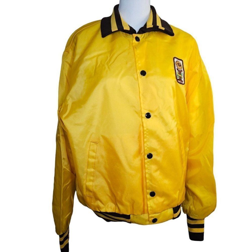 Vintage 70s Swingster Satin Bomber Jacket Mens Size M Yellow Sunflower